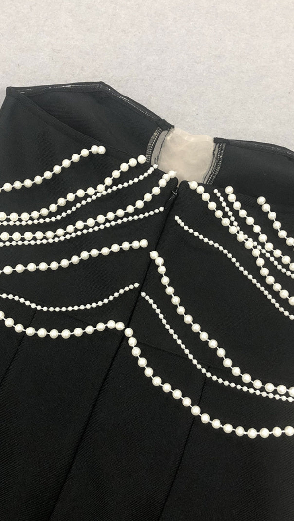 AIIZIE PEARL - CHAIN EMBELLISHED CUTOUT MERMAID GOWN IN BLACK - product image