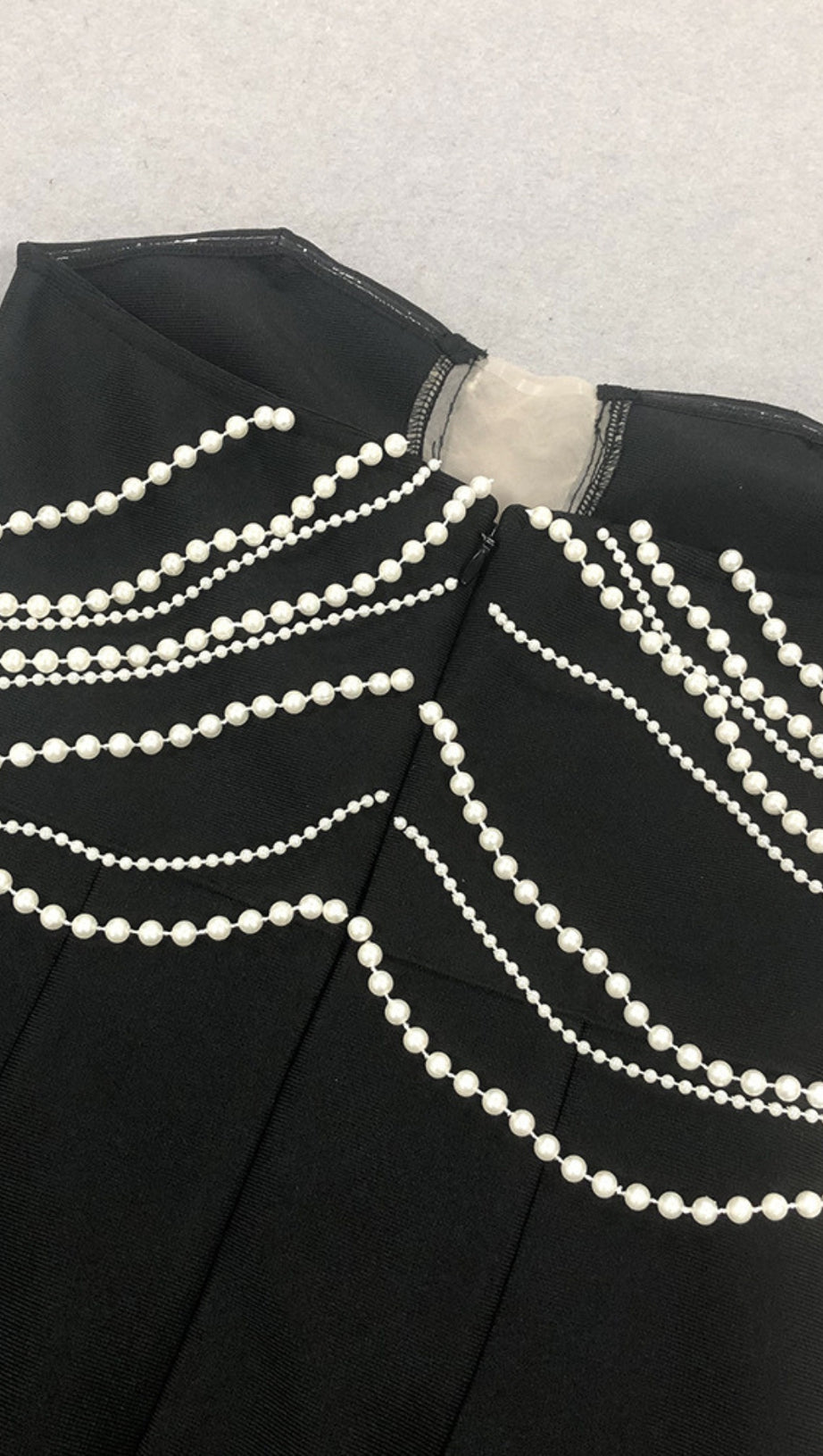 PEARL - CHAIN EMBELLISHED CUTOUT MERMAID GOWN IN BLACK