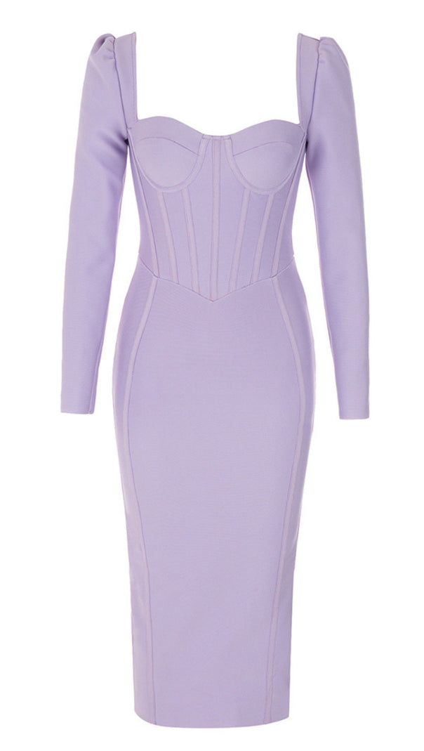 AIIZIE SQUARE - NECK PUFF - SLEEVE CORSET MIDI DRESS IN LILAC - product image