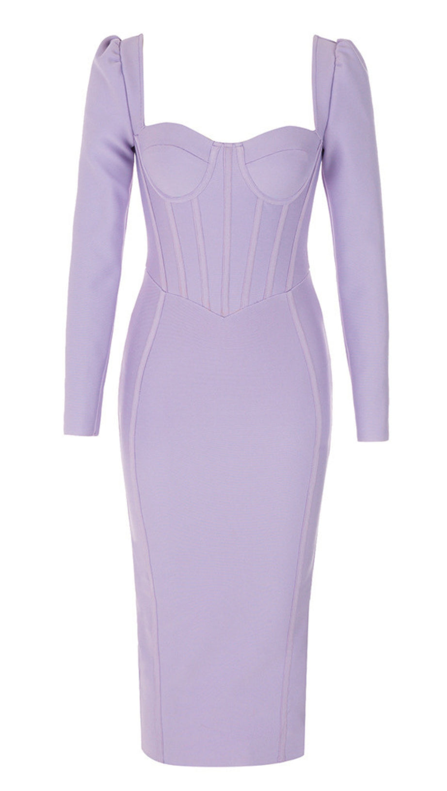 Korsett-Midikleid mit quadratischem Ausschnitt und Puffärmeln in Flieder
