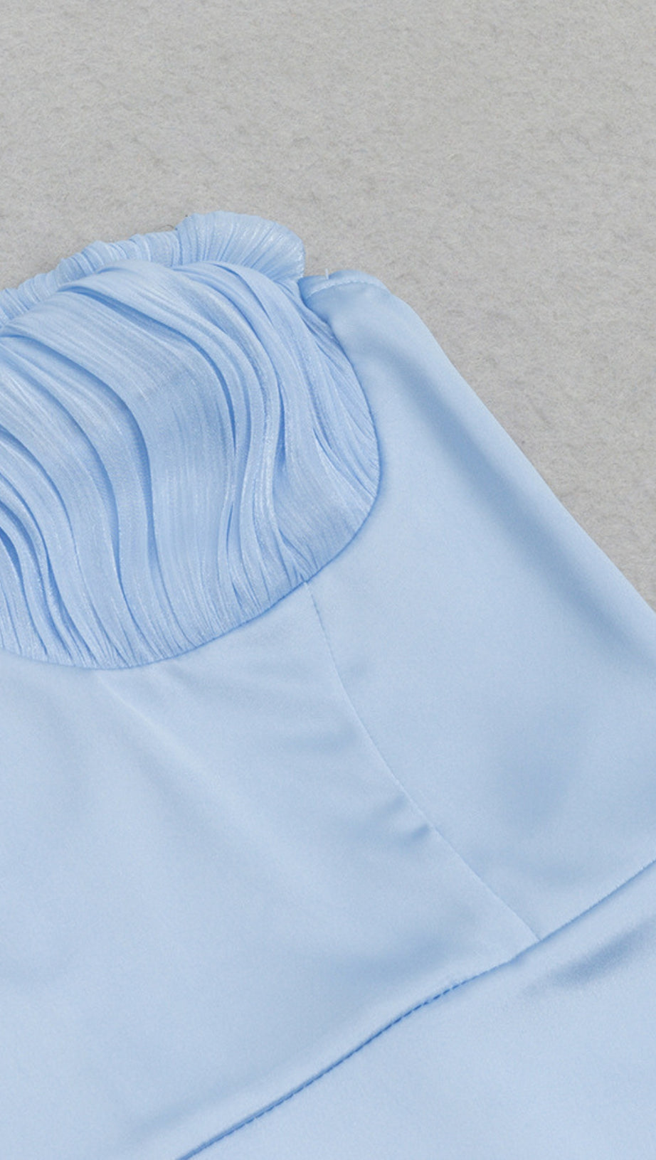 STRAPLESS SATIN MERMAID MIDI DRESS IN BLUE