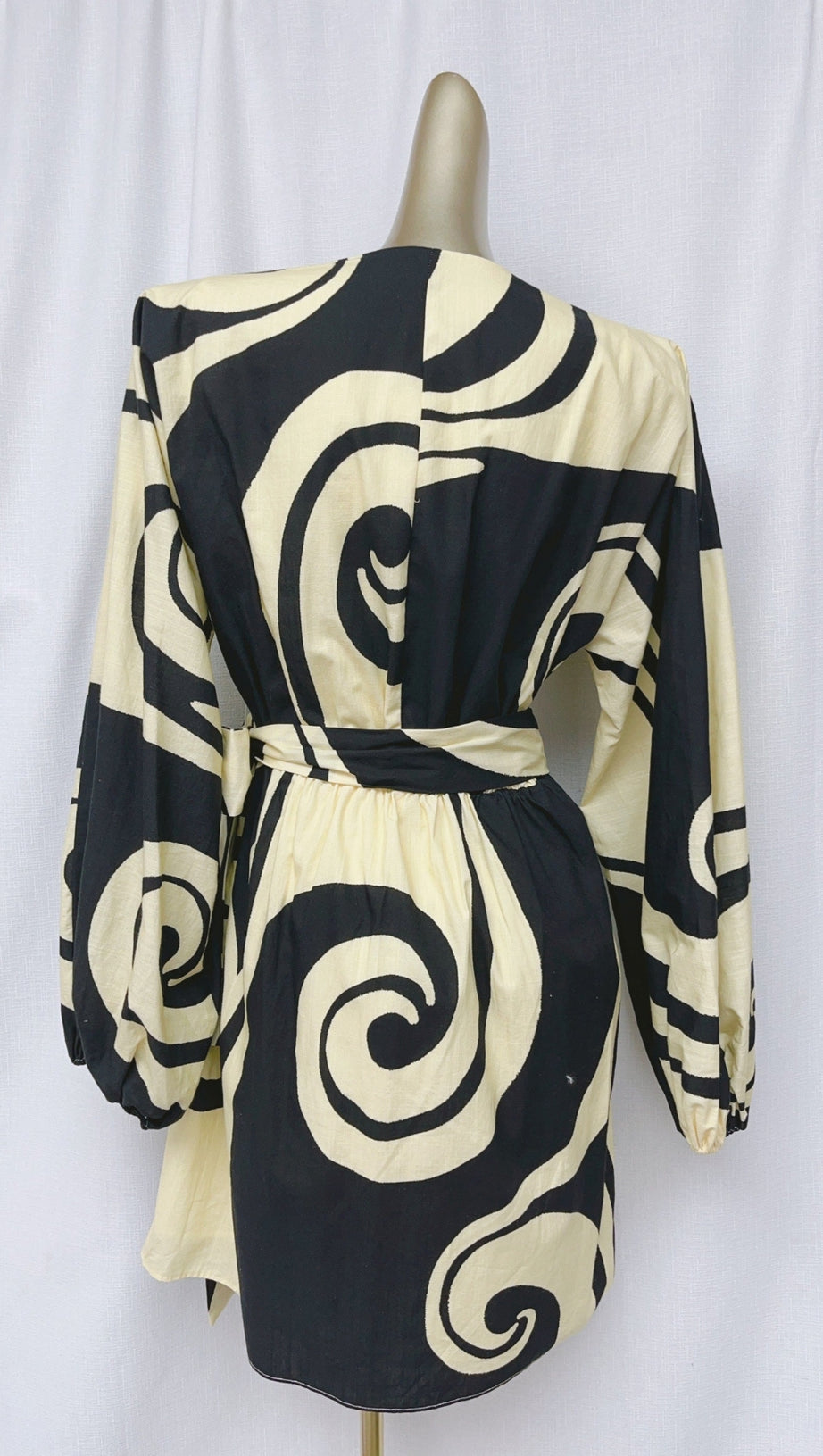 OCEANIC SWIRL V-NECK PUFF SLEEVE MINI DRESS