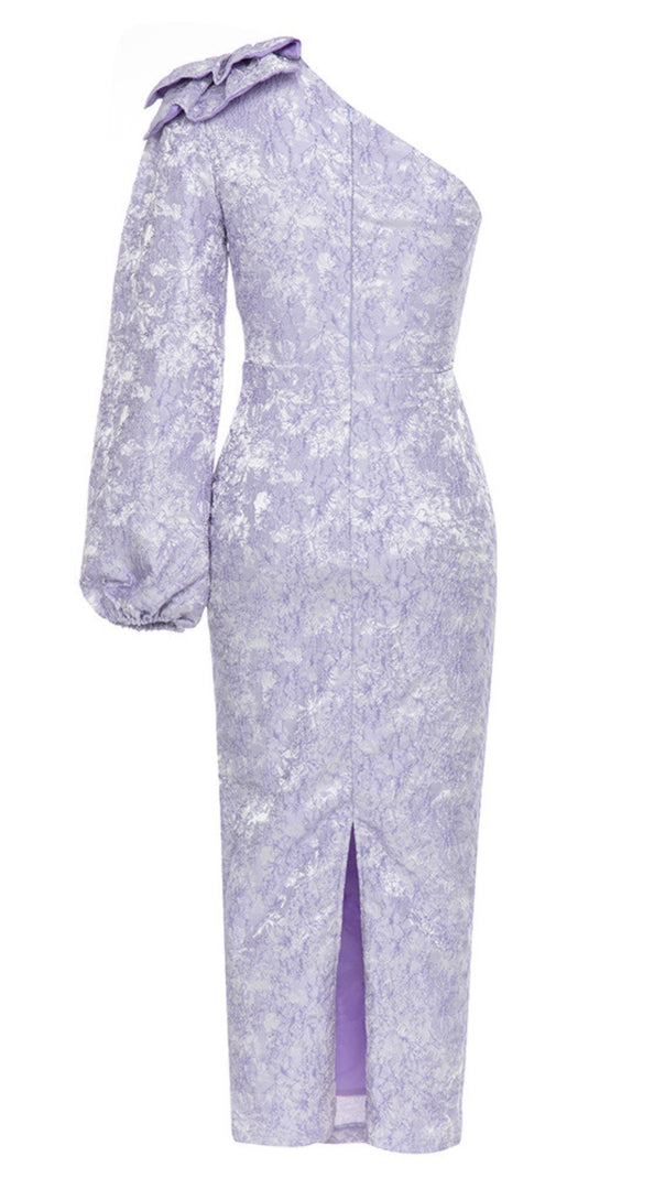 AIIZIE FLORAL ONE - SHOULDER BOW - DETAIL MIDI DRESS IN LILAC - product image