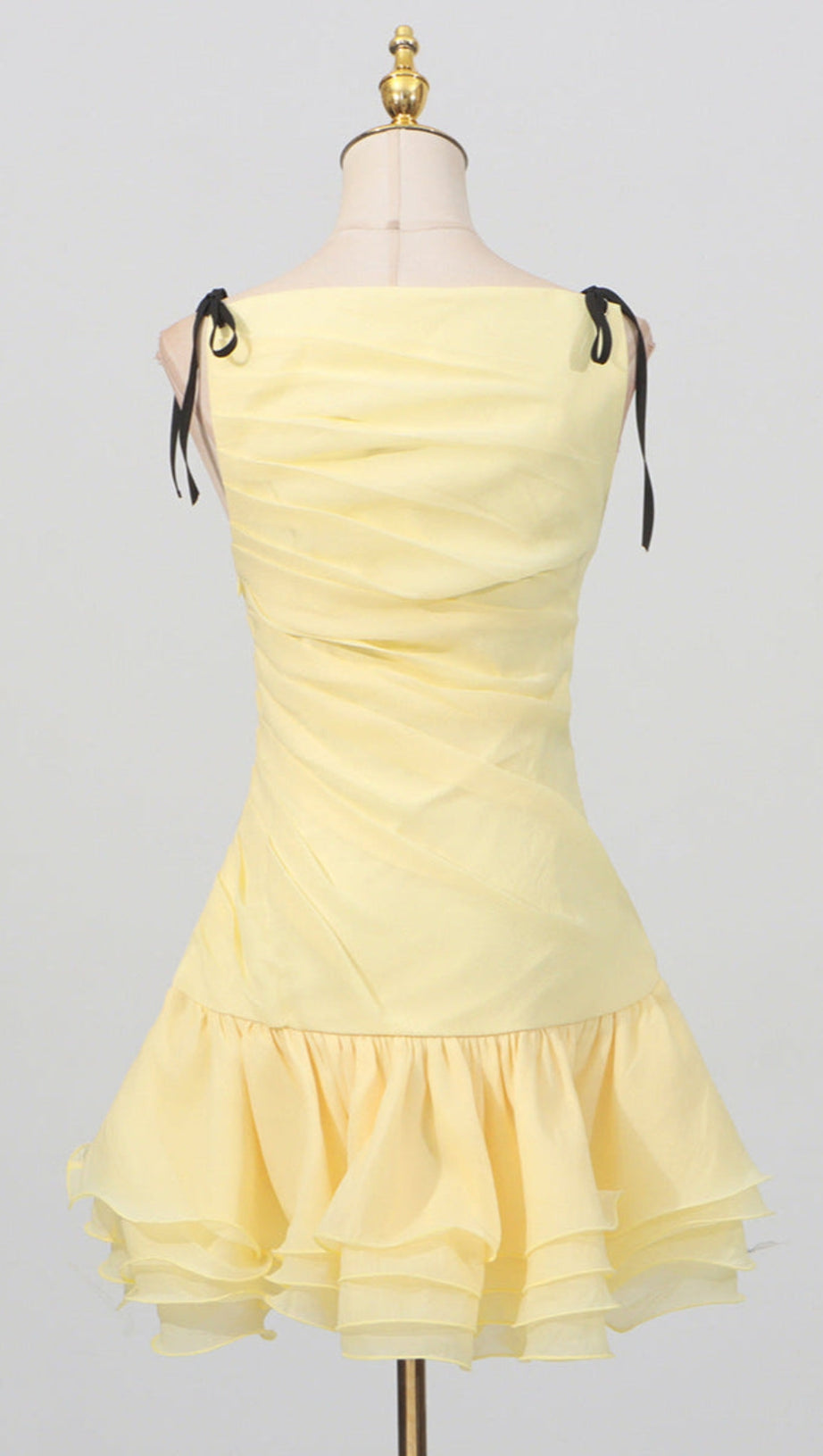 MINI ABITO SENZA MANICHE CON ORLO A VOLANT E RUCHES IN GIALLO
