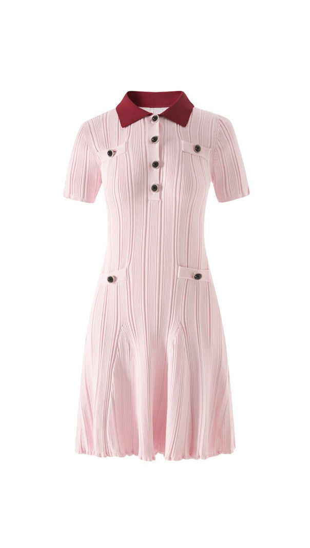 AIIZIE CHRISTINE PINK CONTRAST COLLAR KNIT MINI DRESS - product image