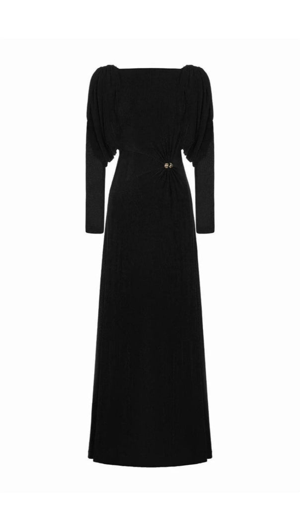 AIIZIE BERYL PLEATED KNITTED FABRIC MAXI DRESS IN BLACK - product image