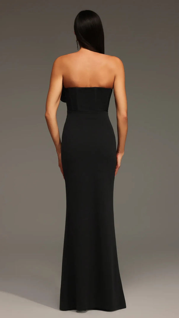 AIIZIE BLACK HELOISE FLOWERS SLIT STRAPLESS BANDAGE MAXI DRESS - product image