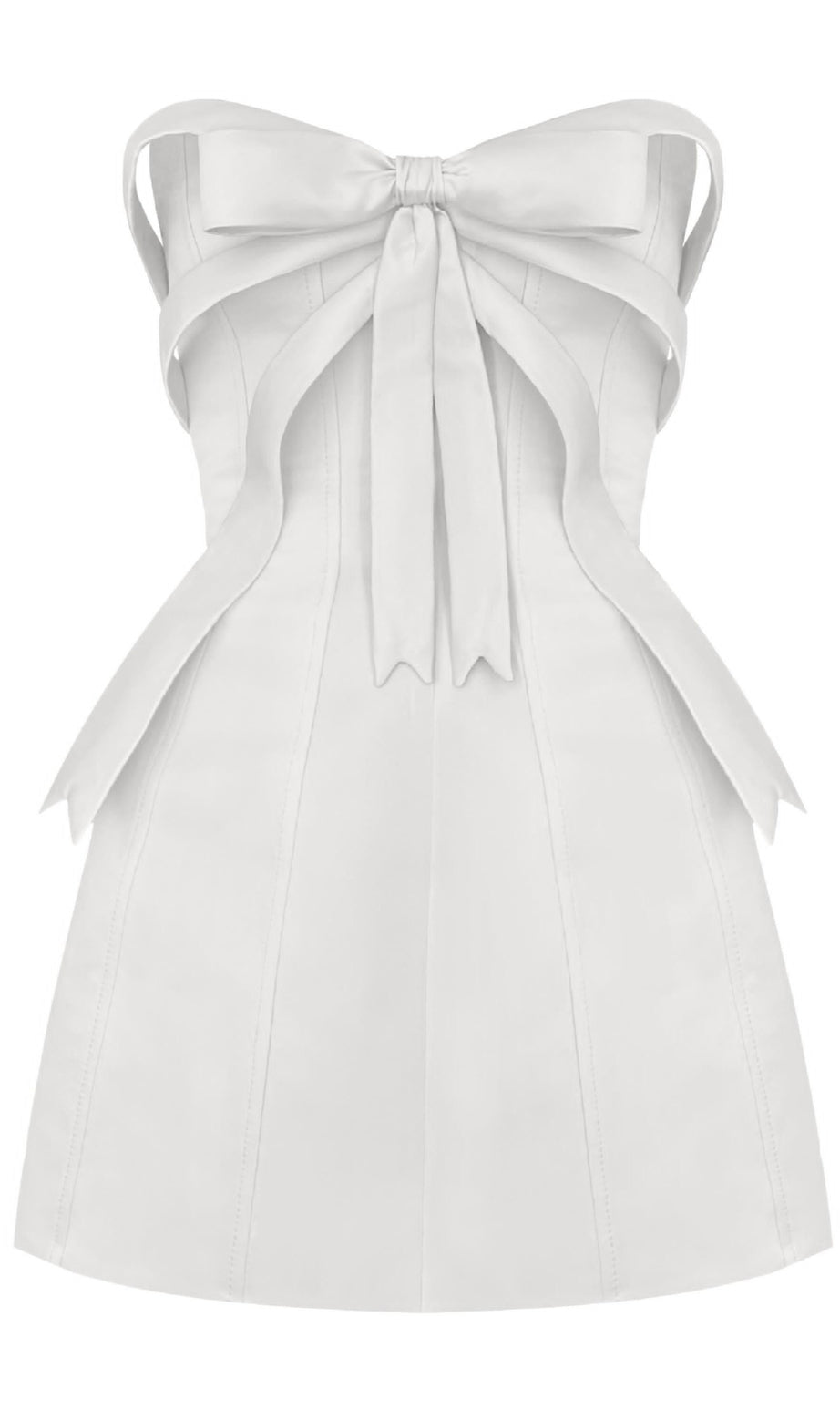 Weißes, trägerloses Minikleid mit Schleife