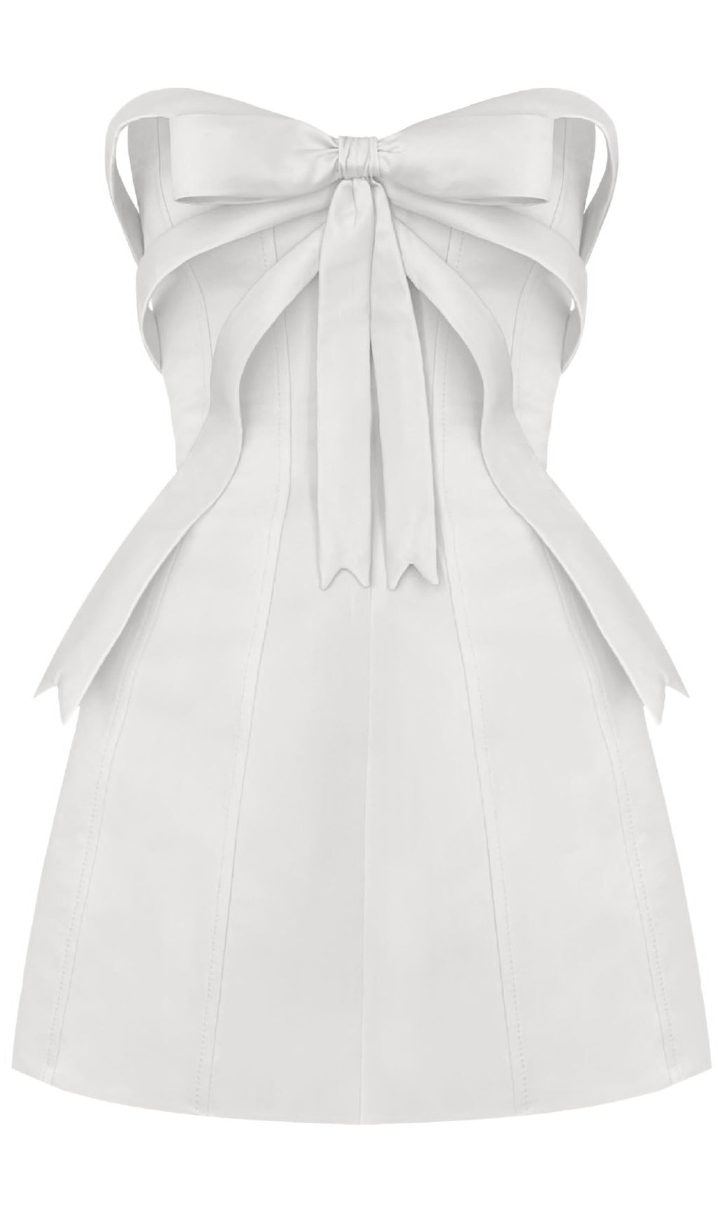 WHITE BOW EMBELLISHED STRAPLESS MINI DRESS