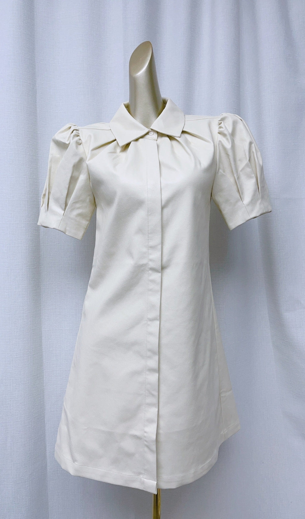 AIIZIE WHITE LAPEL COLLAR LEATHER PUFF SLEEVES MINI DRESS - product image