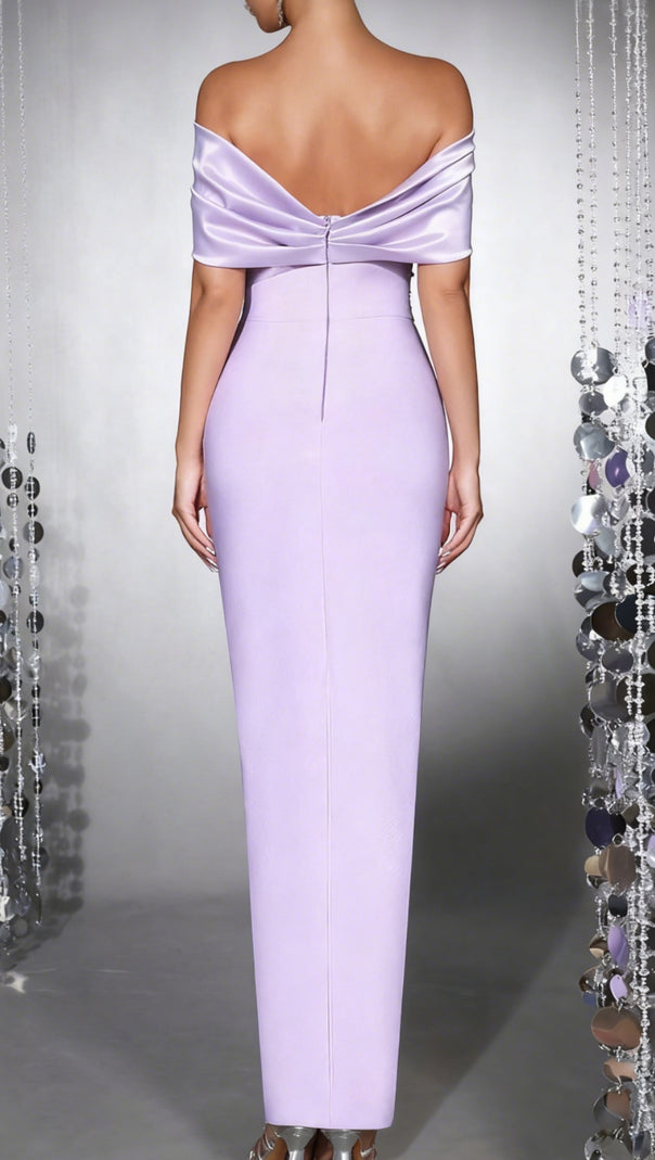 AIIZIE BELEN DIAMOND OFF-SHOULDER BODYCON MAXI BANDAGE DRESS IN PALE PURPLE - product image