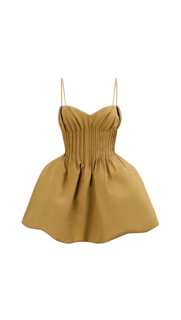 AIIZIE RITA PLEATED SLIM PUFFY MINI DRESS IN CAMEL - product image