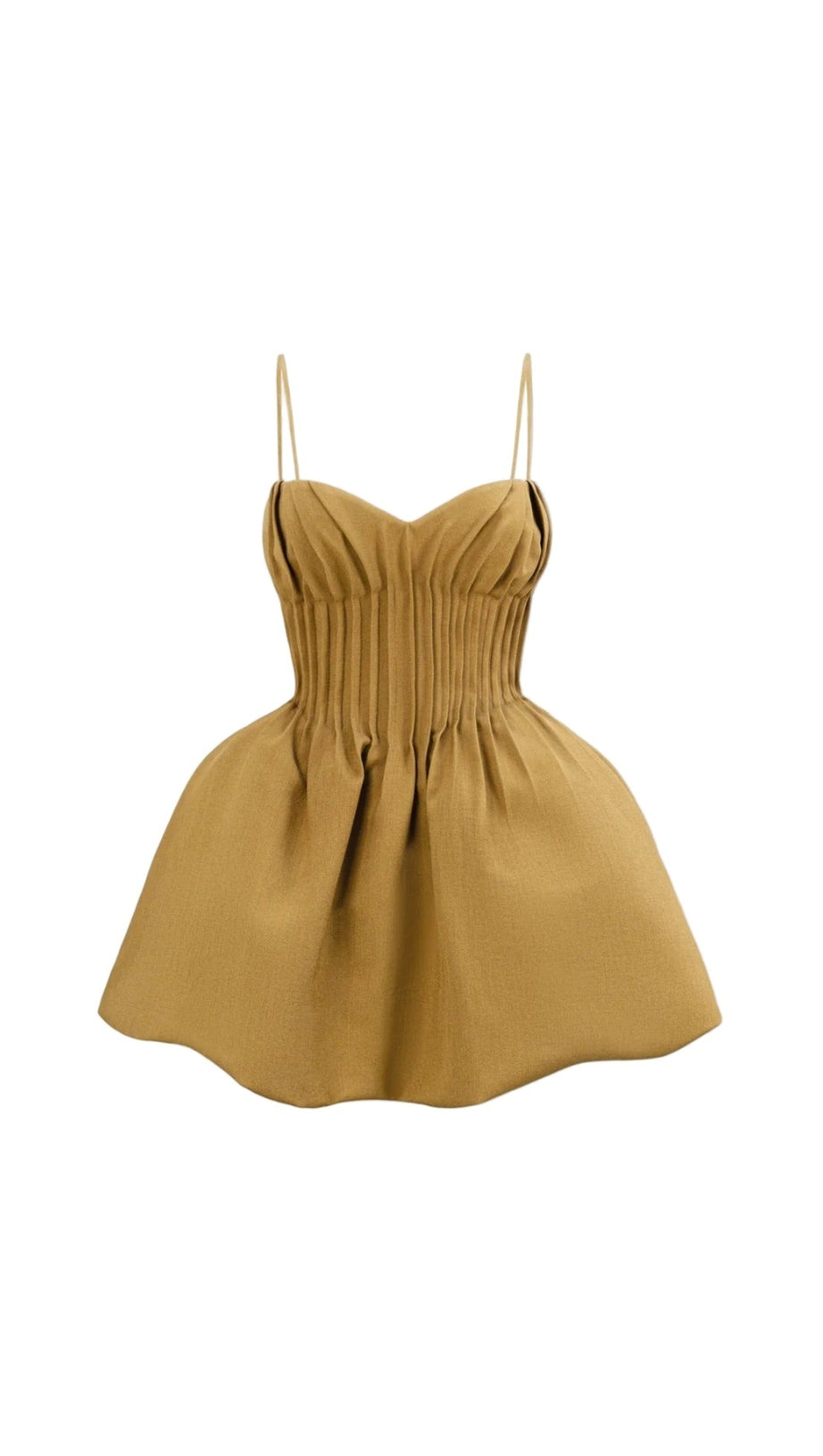 RITA PLEATED SLIM PUFFY MINI DRESS IN CAMEL