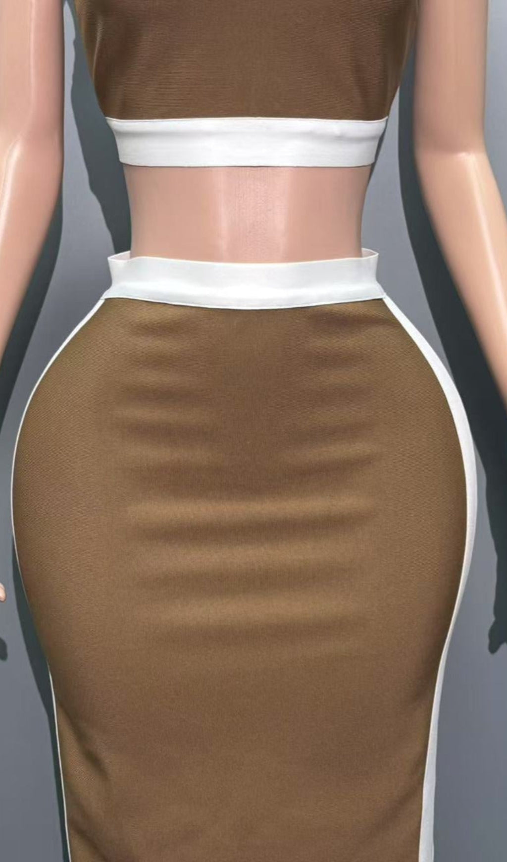 AIIZIE CORA WHITE STRIPED PATCHWORK MAXI BANDAGE SET - BROWN - product image