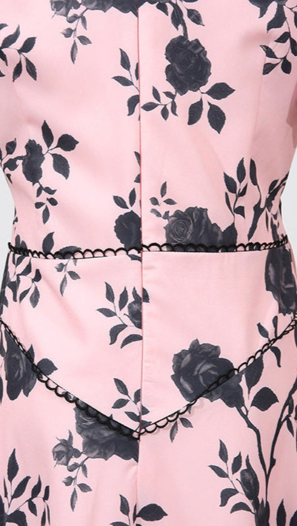AIIZIE V-NECK SATIN FLORAL MIDI DRESS IN PINK - product image