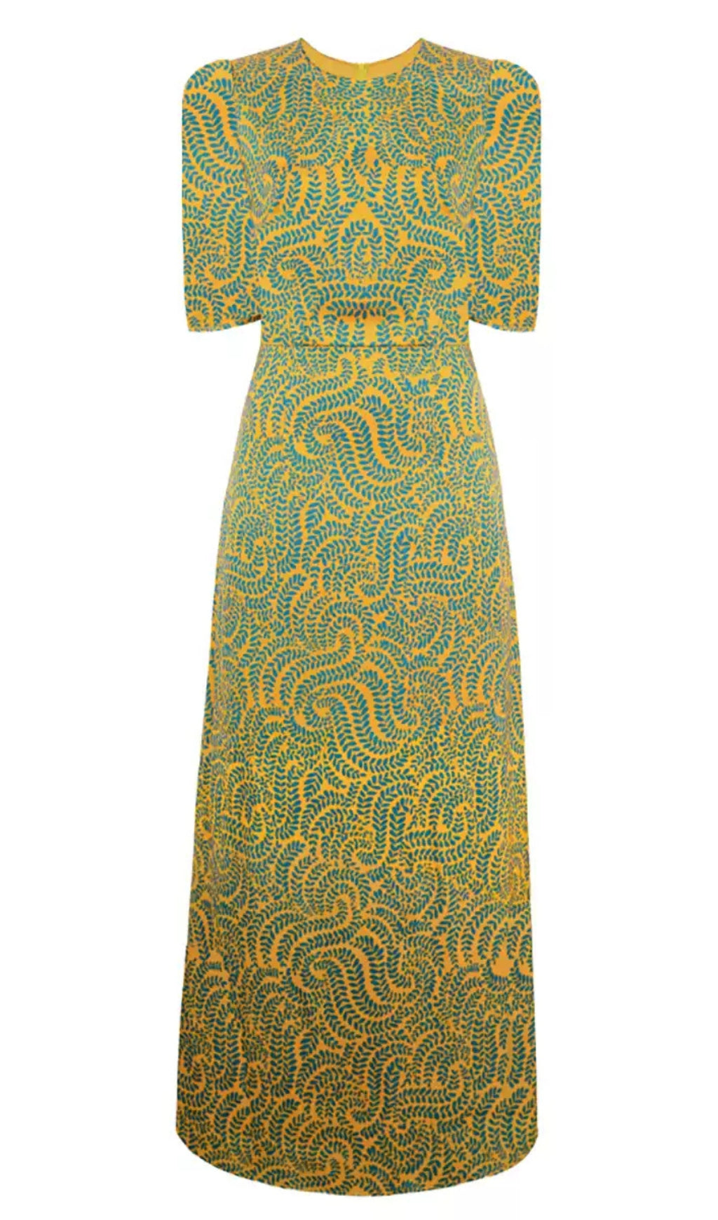 GREEN SATIN PRINTED SHORT - SLEEVE MAXI DRESS