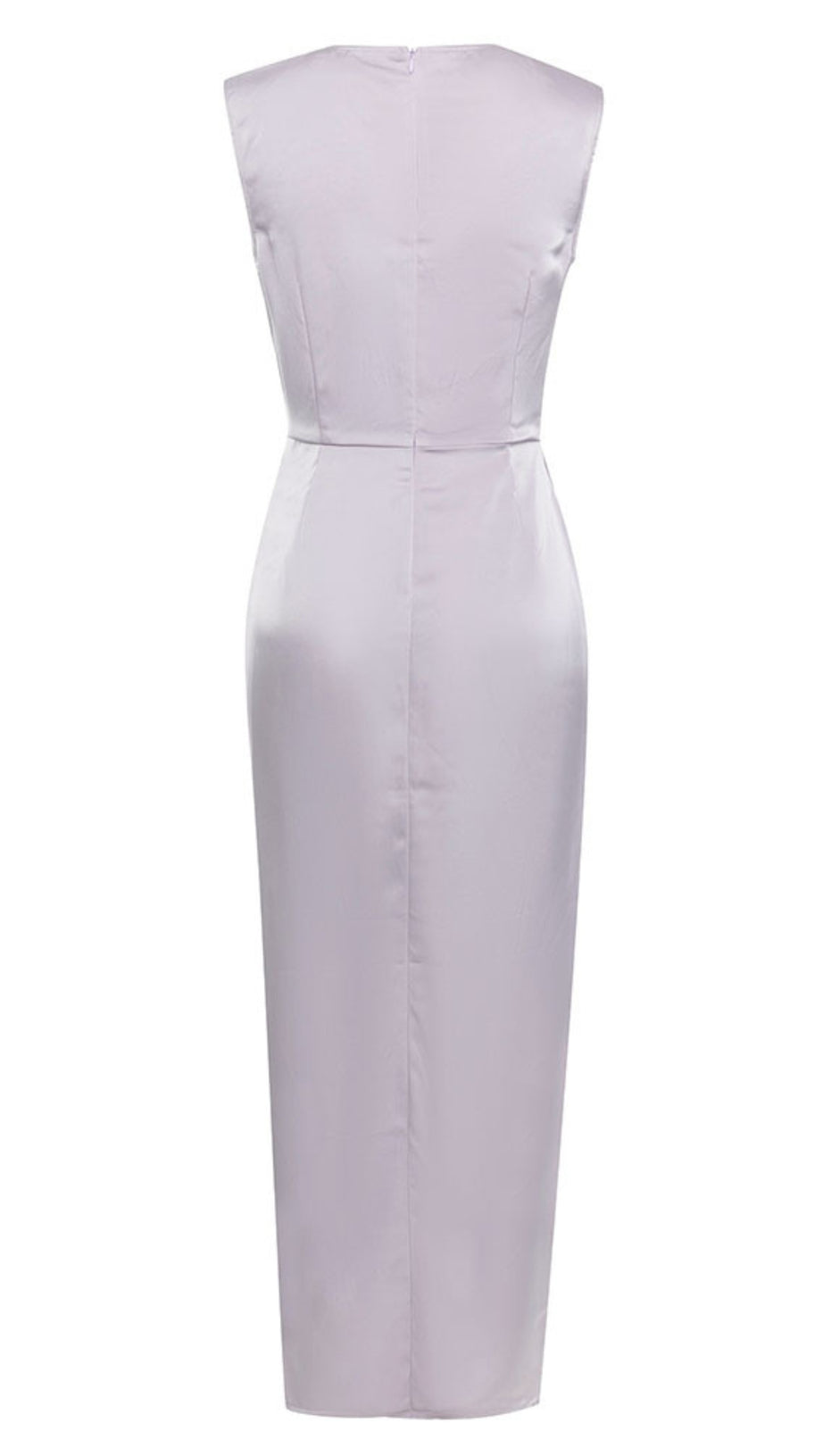 Satin-Midikleid mit gerüschtem Schlitz und Knopfbesatz in Flieder