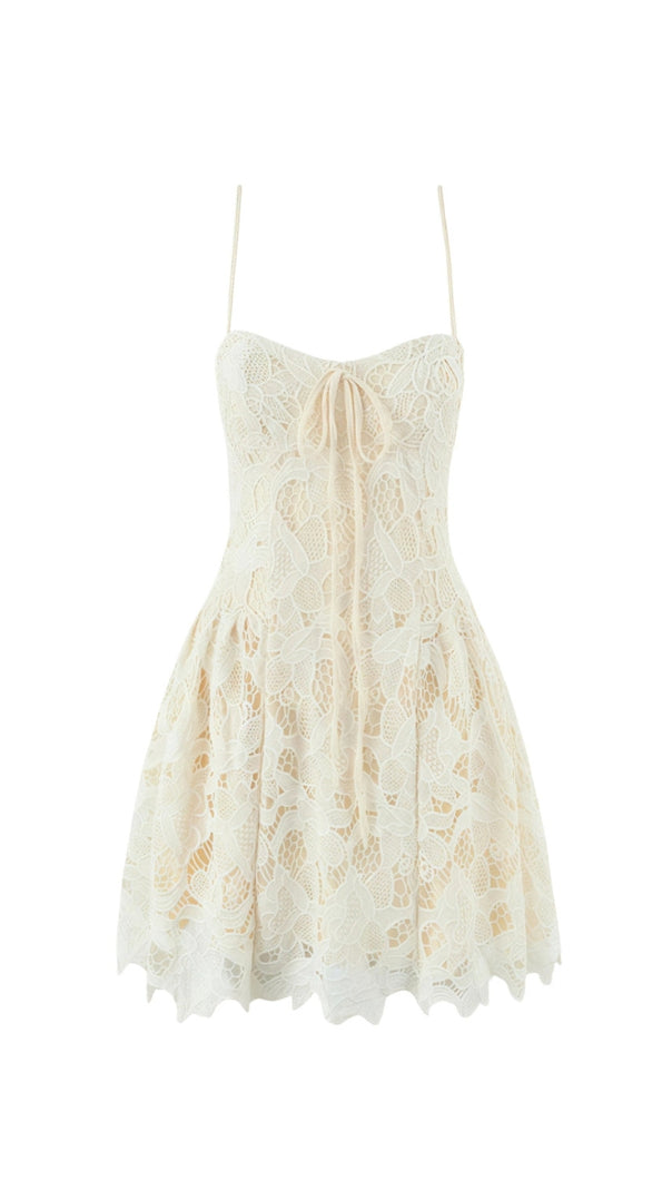 AIIZIE LACE HOLLOW SLEEVELESS MINI DRESS IN YELLOW - product image