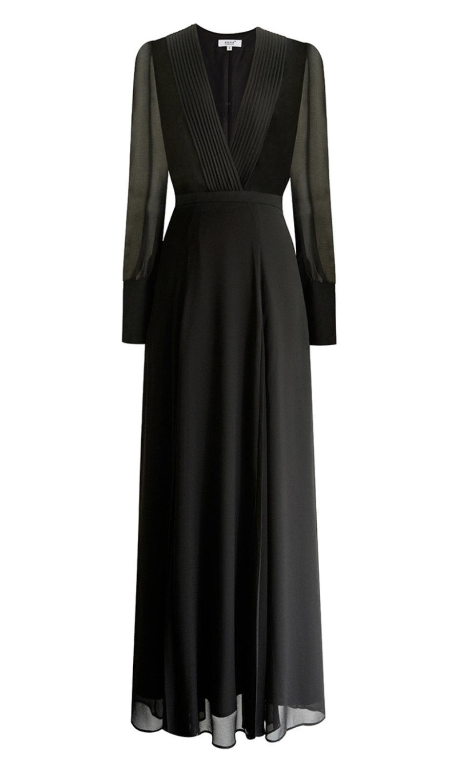 Elegante abito lungo nero con scollo a V profondo e maniche lunghe