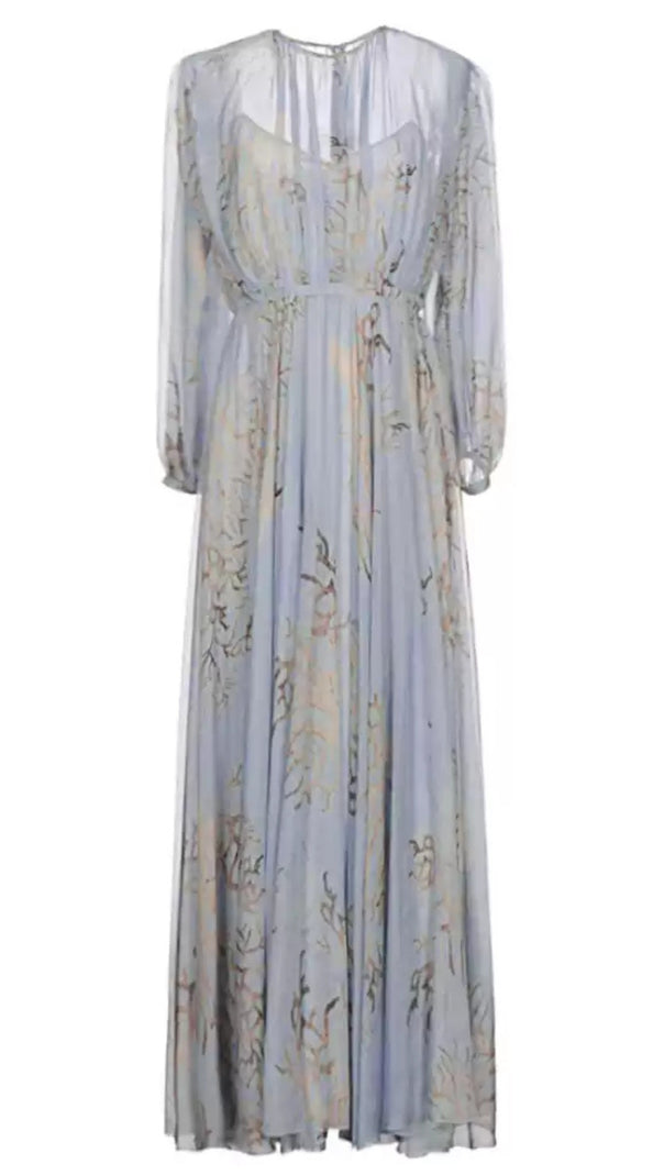 AIIZIE LIGHT BLUE CHIFFON MAXI DRESS WITH TREE PRINT MAXI DRESS - product image