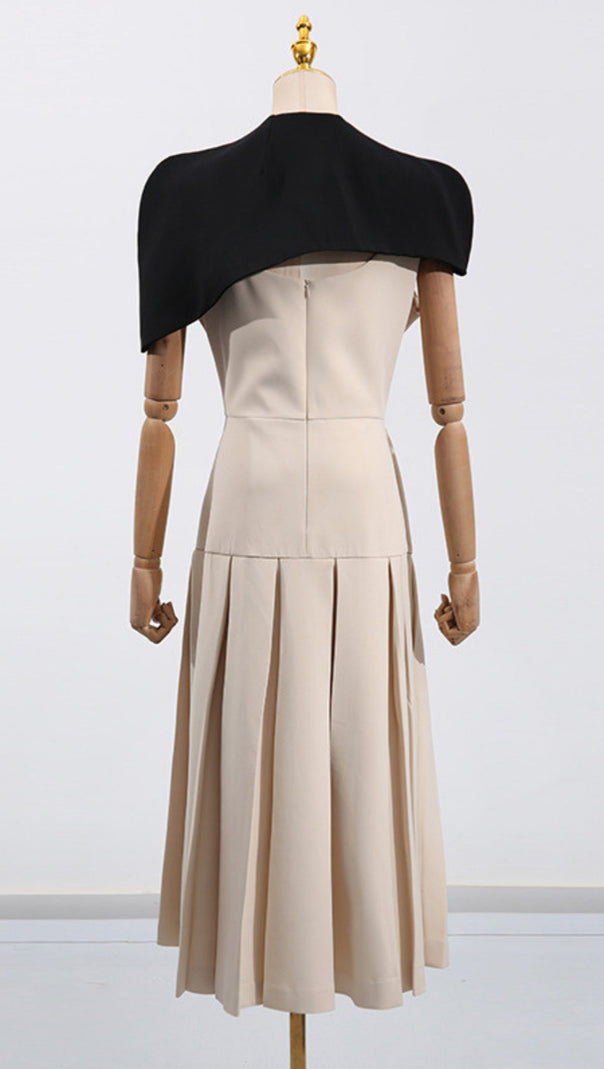 AIIZIE GUSTAVE KHAKI CAPE SLEEVELESS IRREGULAR MIDI DRESS - product image