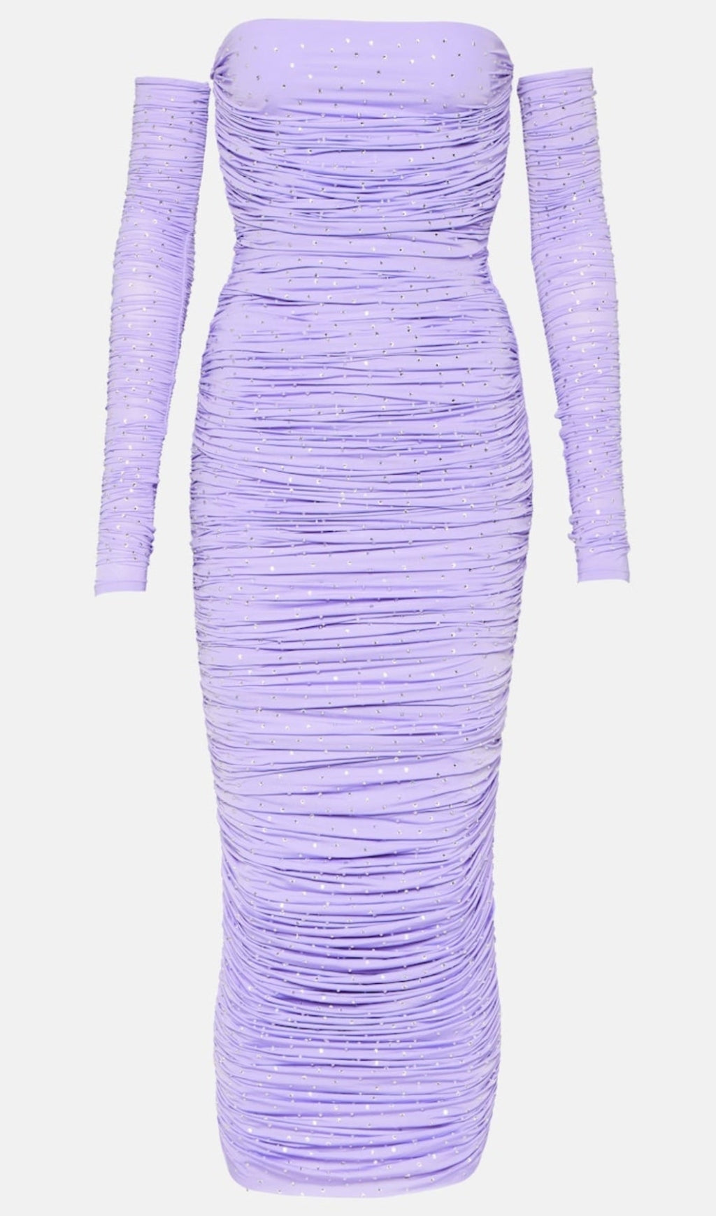 TISA CRYSTAL-EMBELLISHED RUCHED MIDI DRESS