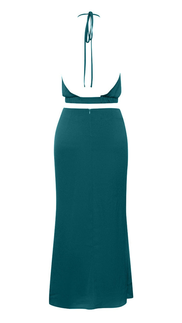 AIIZIE HALTER CUT - OUT SLIT MIDI DRESS IN TEAL - product image