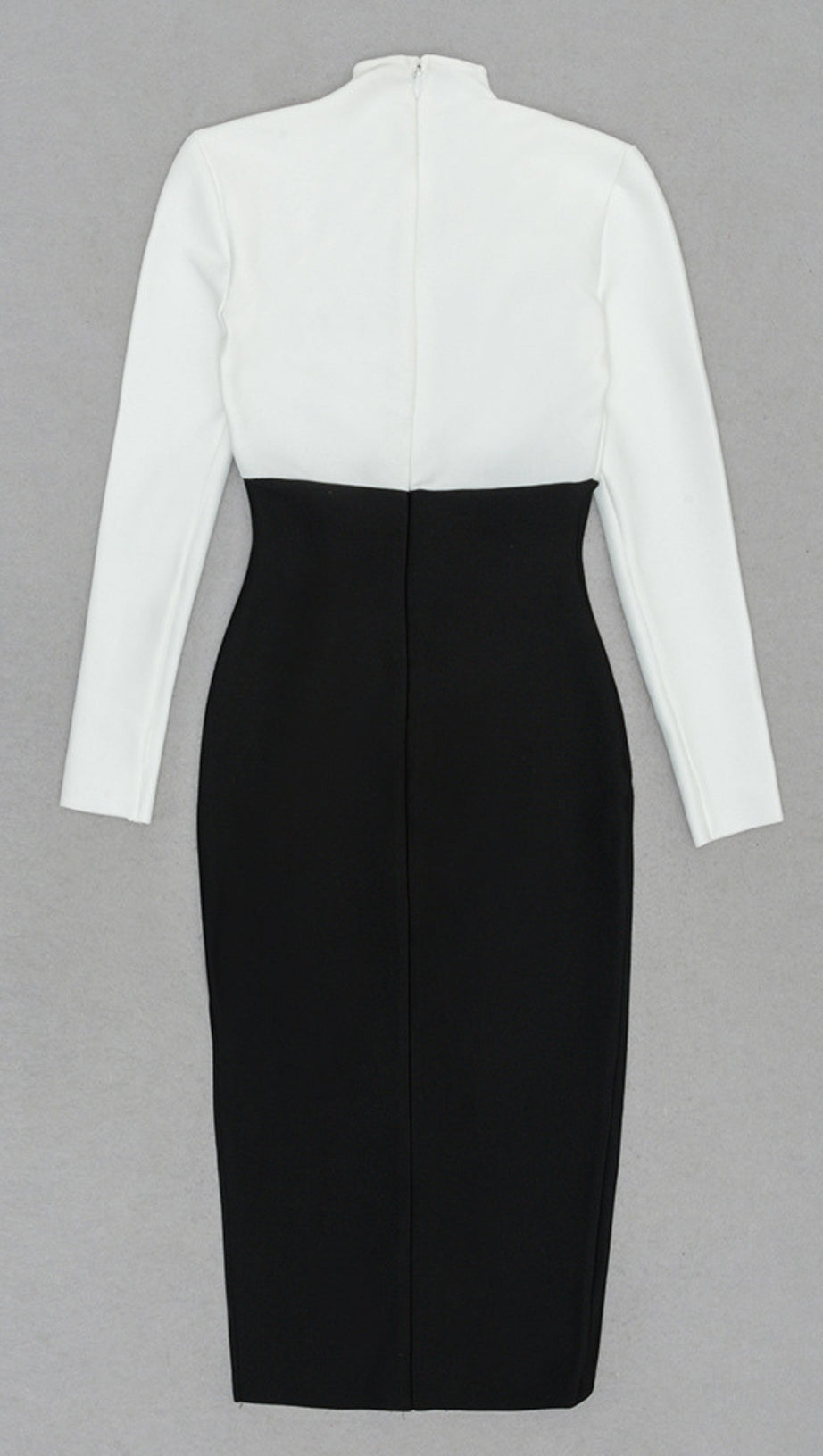 ASYMMETRIC WRAP MIDI DRESS IN BLACK AND WHITE