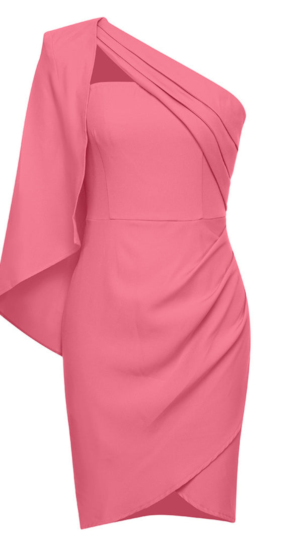 AIIZIE ONE - SHOULDER ASYMMETRIC RUFFLED MINI DRESS IN PINK - product image
