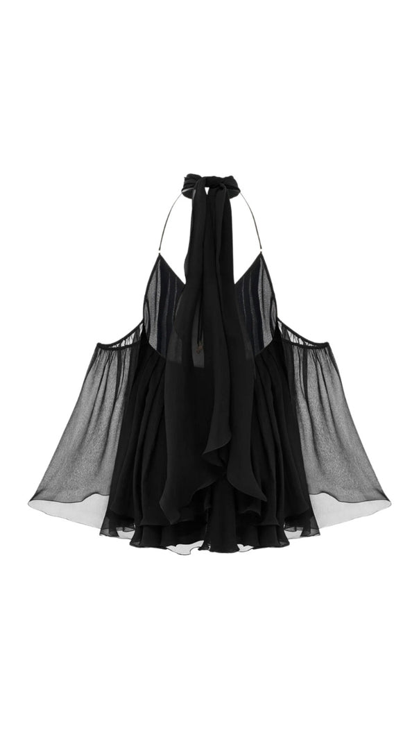 AIIZIE ERICA HALTER NECK LACE-UP BACKLESS MINI DRESS - BLACK - product image