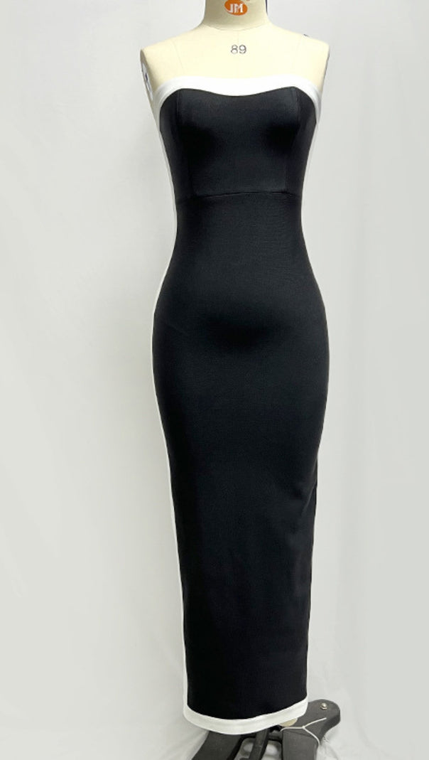 AIIZIE STRAPLESS COLOR - BLOCK BANDAGE MIDI DRESS IN BLACK - product image