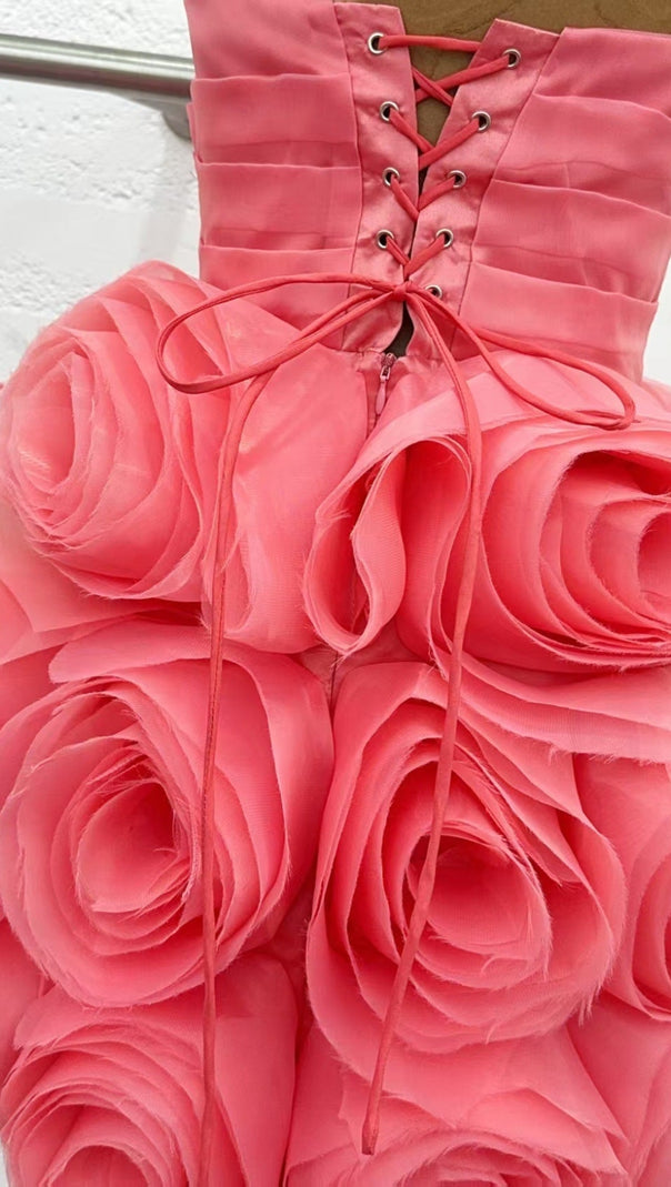 AIIZIE GEORGIA APPLIQUÉD ORGANZA CORAL MINI DRESS - product image