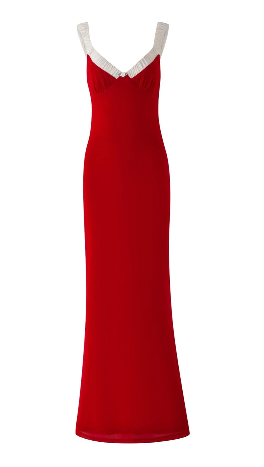 rotes Bustier-Maxikleid mit V-Ausschnitt