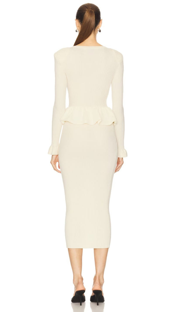 AIIZIE CAROLINE ASYMMETRIC KNIT MIDI DRESS IN BEIGE - product image