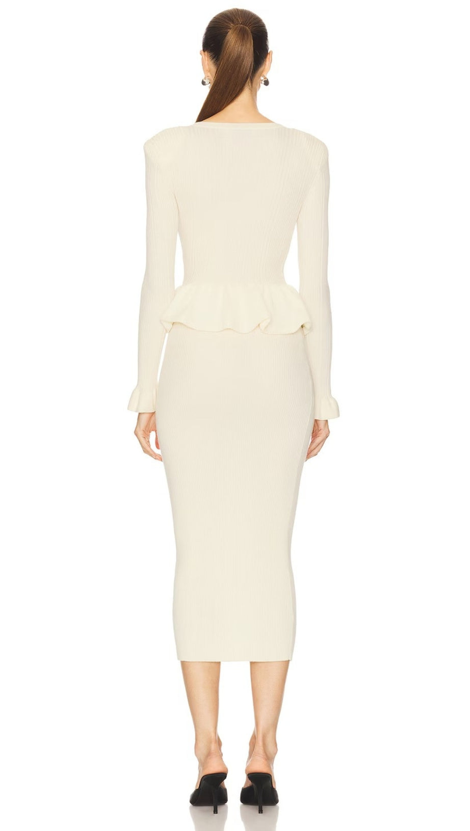 CAROLINE ASYMMETRIC KNIT MIDI DRESS IN BEIGE