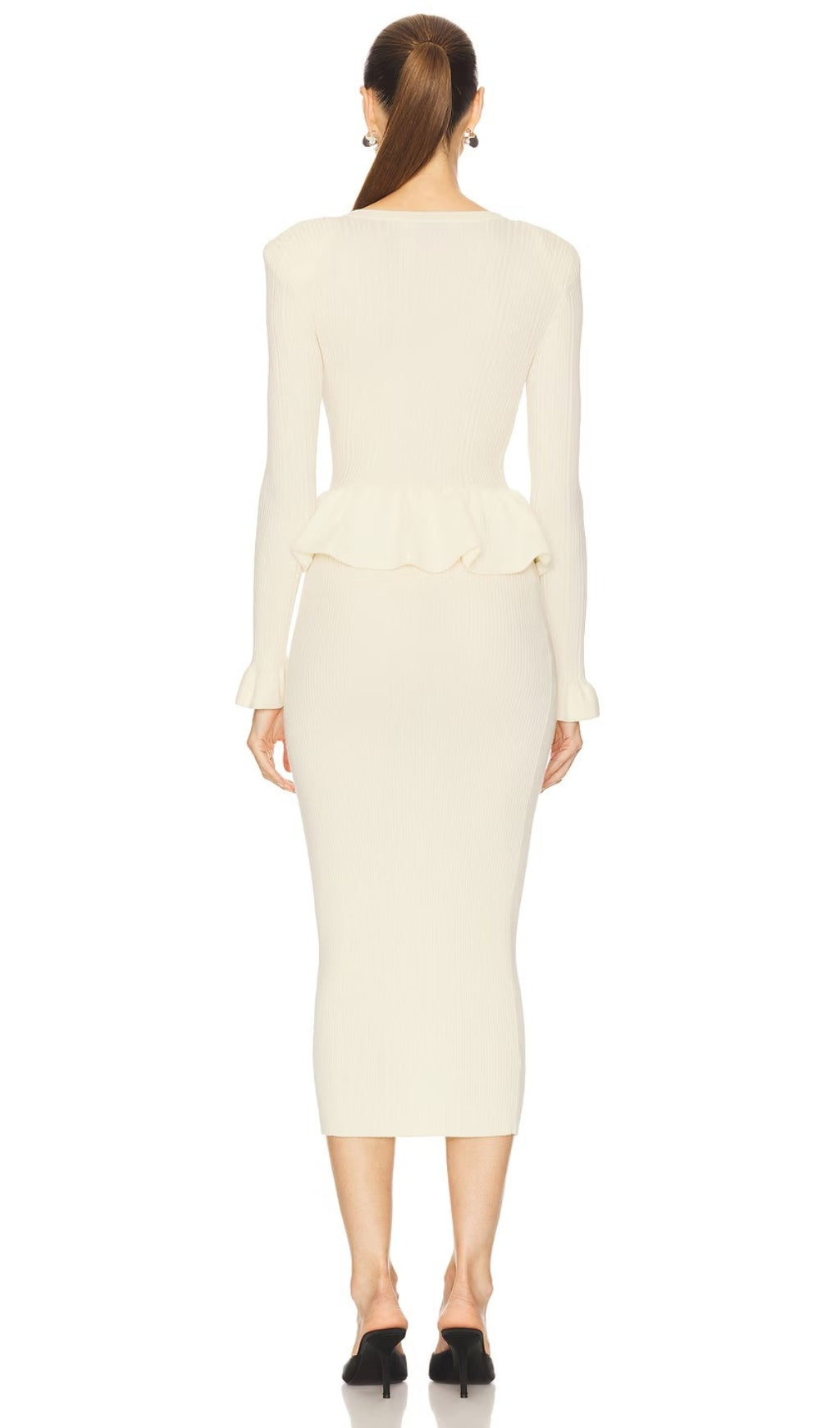 AIIZIE CAROLINE ASYMMETRIC KNIT MIDI DRESS IN BEIGE - product image