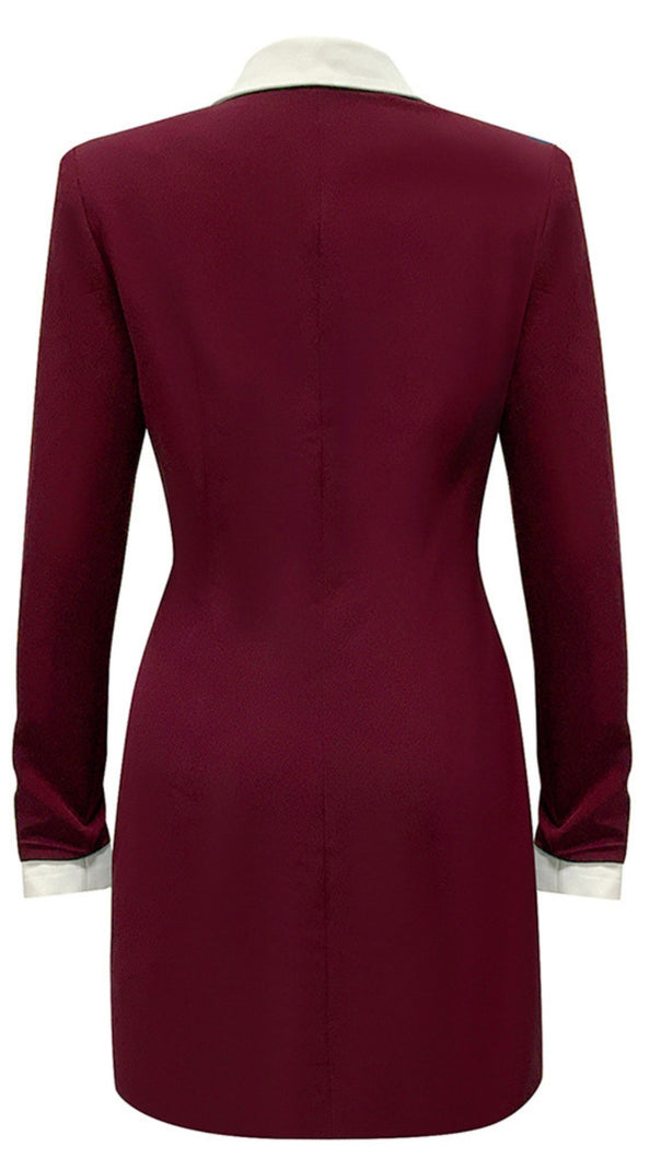 AIIZIE WHITE - TRIM DOUBLE - BREASTED BLAZER DRESS IN BURGUNDY - product image