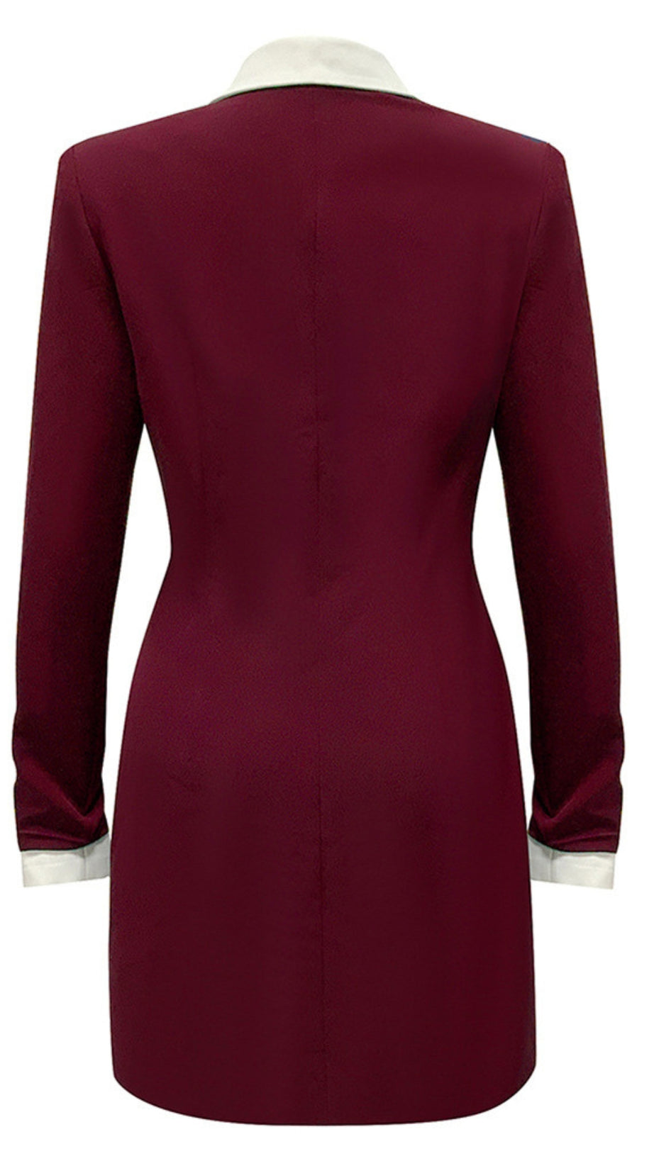 WHITE - TRIM DOUBLE - BREASTED BLAZER DRESS IN BURGUNDY