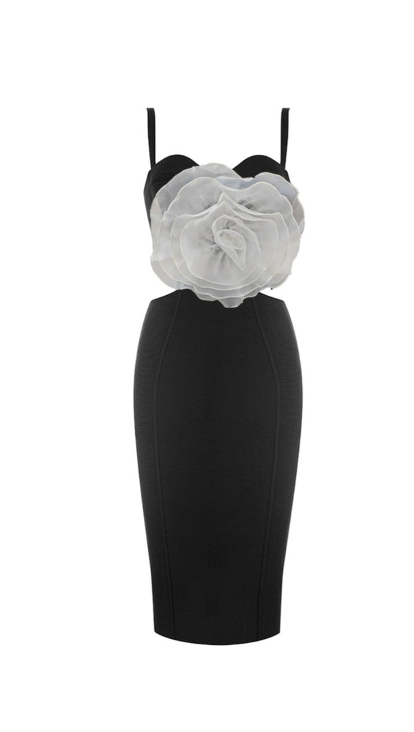 JACEY MESH FLOWER BANDAGE MIDI DRESS