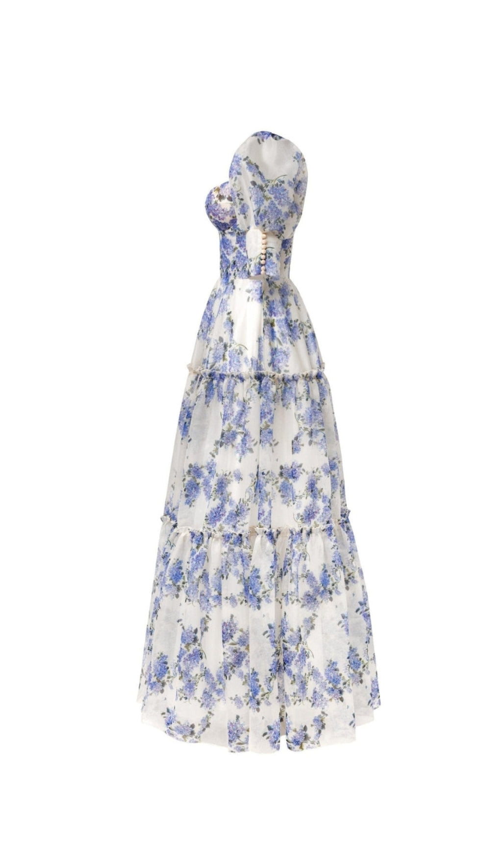 AIIZIE HYDRANGEA PRINT VOLUMINOUS SLEEVES MAXI DRESS IN BLUE - product image