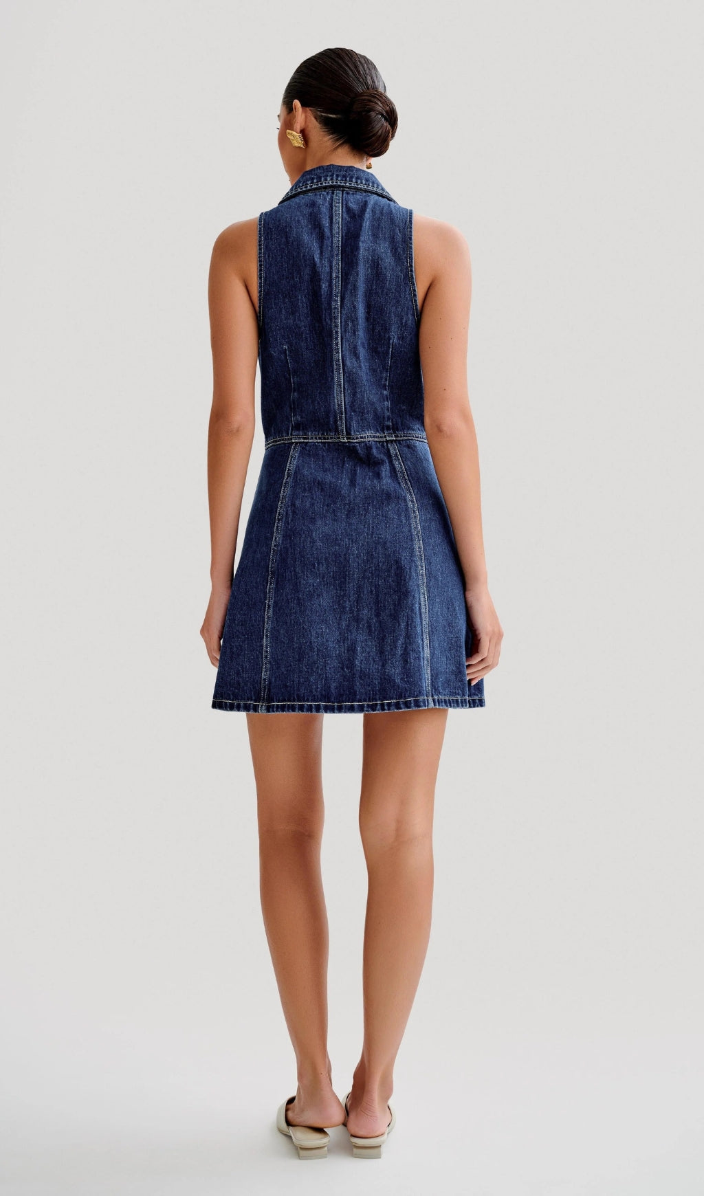 EARTHA COLLARED DENIM MINI DRESS - DARK BLUE