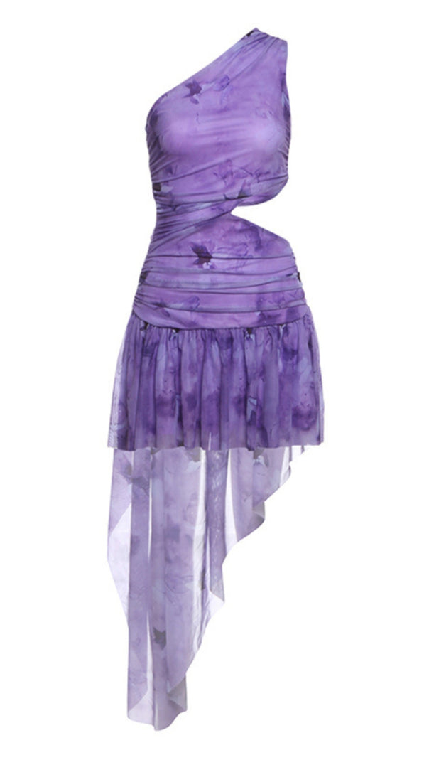 AIIZIE PURPLE ONE - SHOULDER CUTOUT ASYMMETRIC MINI HOCO DRESS - product image