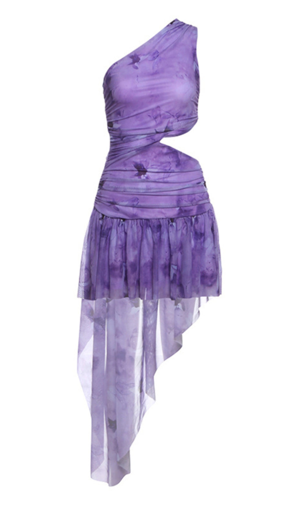 Purple One - Shoulder Cutout Asymmetric Mini  Hoco Dress
