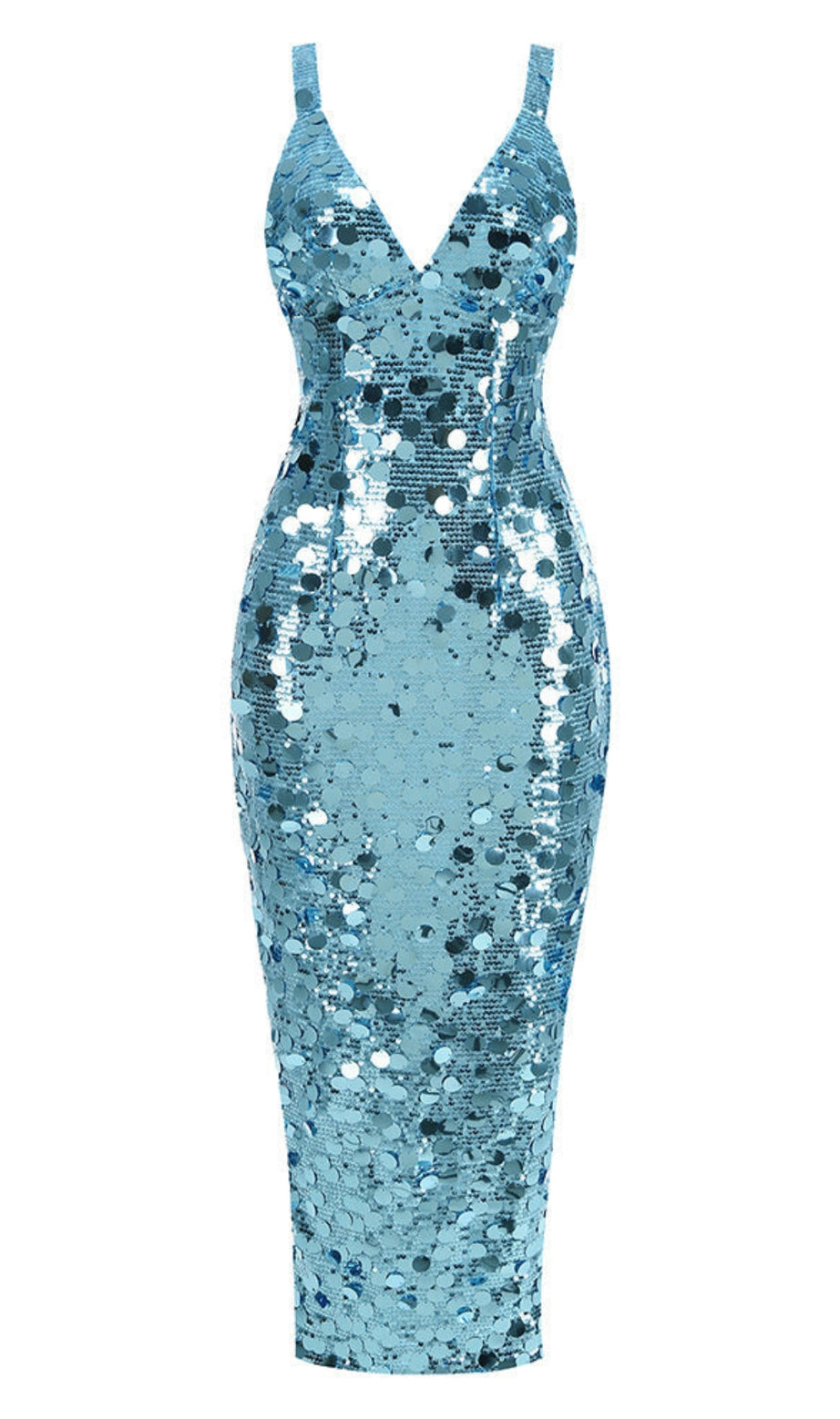 carlin Sequin Deep V Strapless Maxi Dress in blue