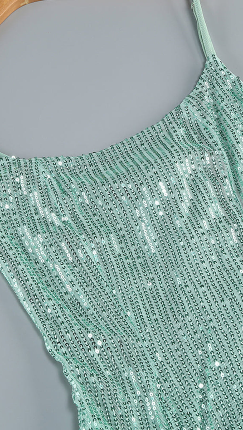 SLIP SEQUIN DRAPED SLIT MAXI DRESS