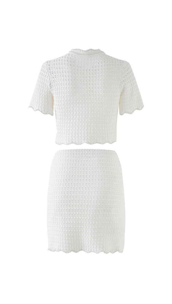 AIIZIE ANGELA RUFFLE TRIM PEARL BEADED KNIT SWEATER - product image