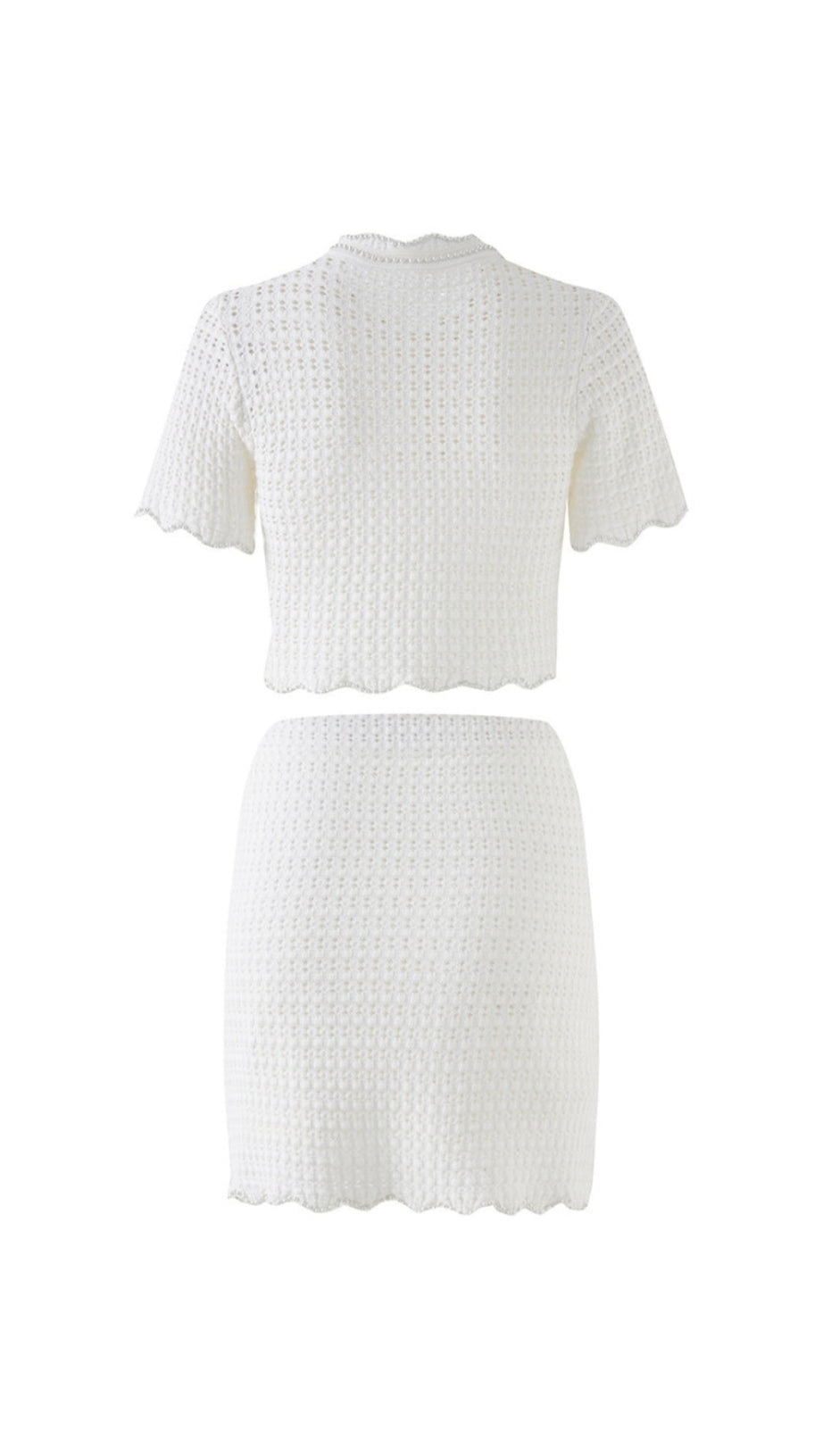 ANGELA RUFFLE TRIM PEARL BEADED KNIT SWEATER