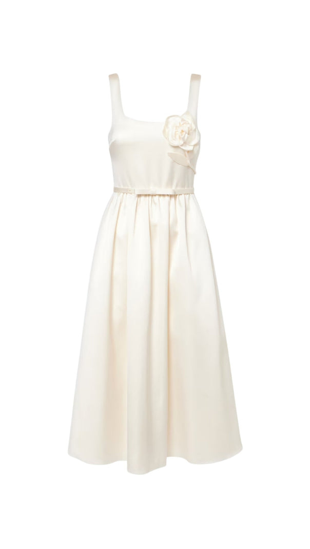 AIIZIE POLLY FLORAL-APPLIQUÉ SATIN MIDI DRESS IN IVORY - product image