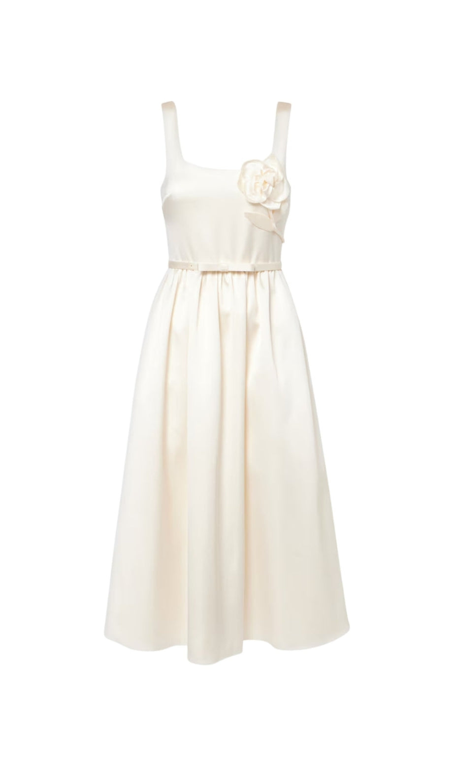 polly floral-appliqué satin midi dress in ivory