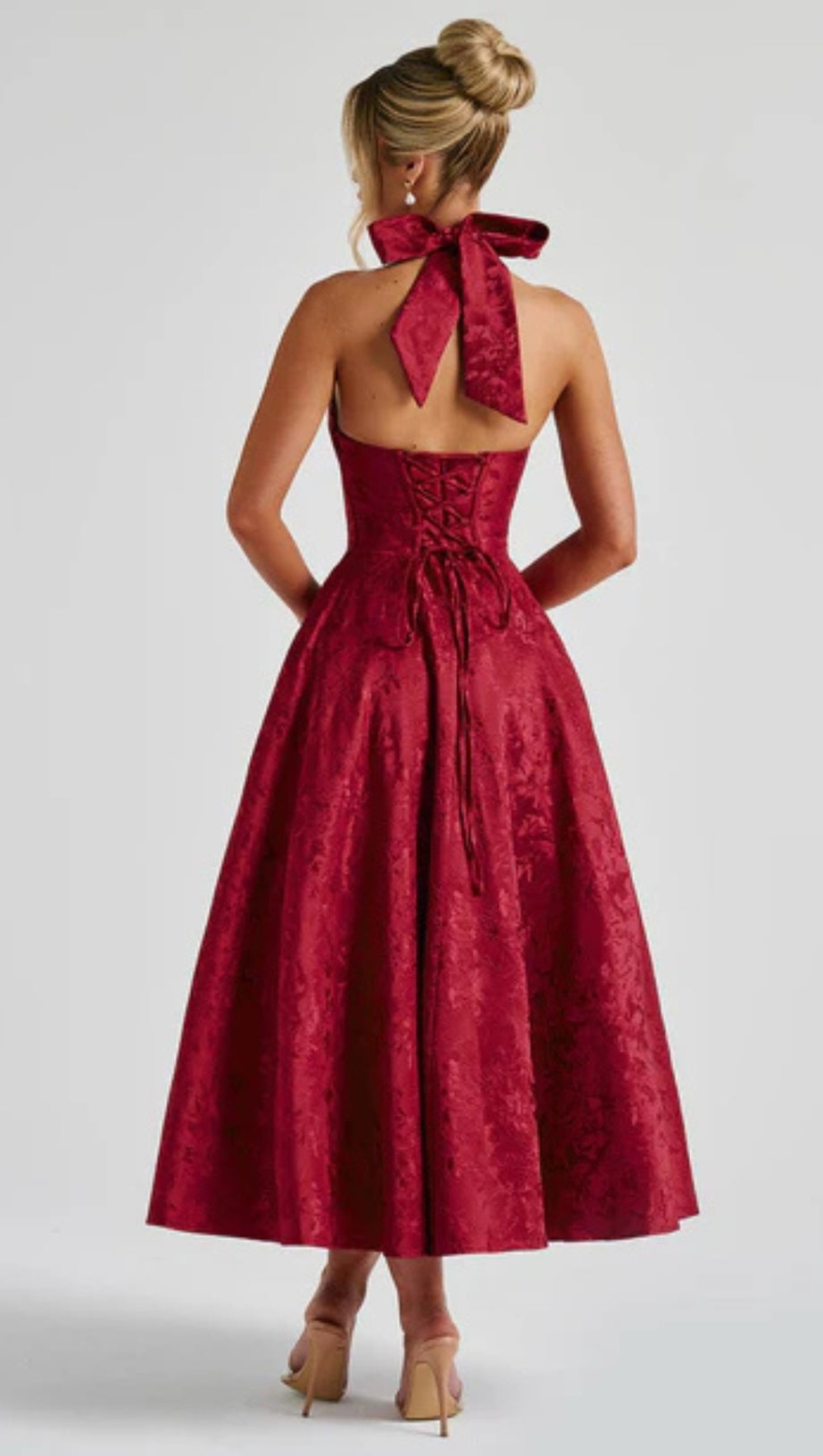 EFFIE BACK BOW MIDI DRESS - RED